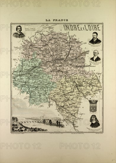 MAP OF INDRE AND LOIRE, 1896, FRANCE