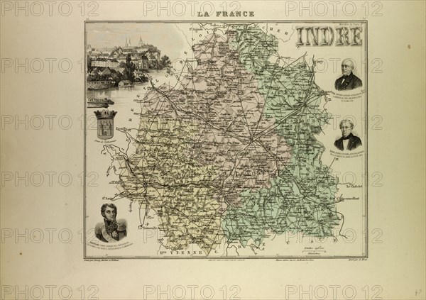 MAP OF INDRE, 1896, FRANCE