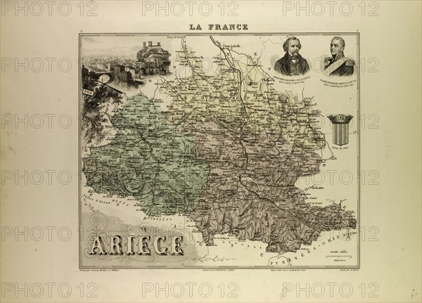 MAP OF ARIÈGE, 1896, FRANCE