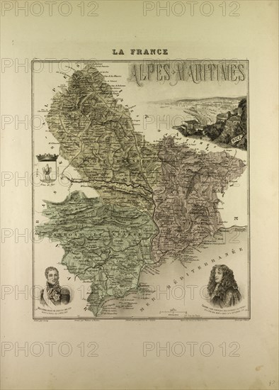 MAP OF ALPES MARITIMES, 1896, FRANCE