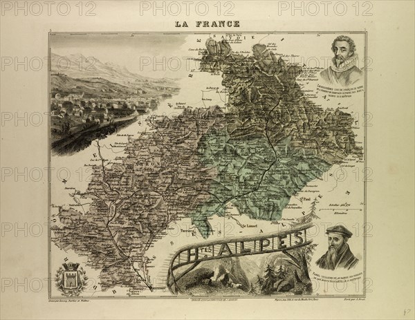 MAP OF HAUTES ALPES, 1896, FRANCE