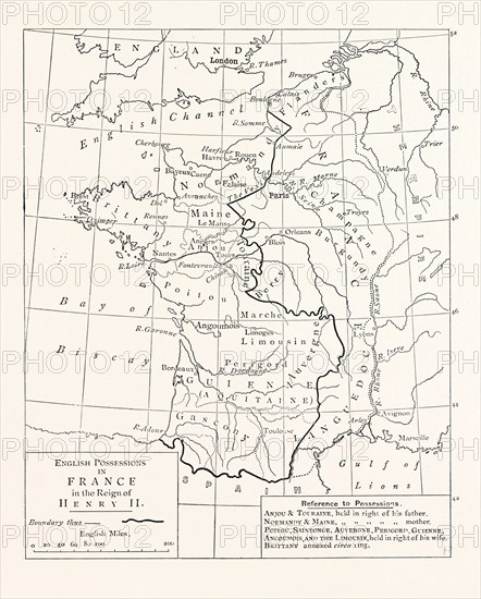 MAP OF THE ENGLISH POSSESSIONS IN FRANCE (1189).