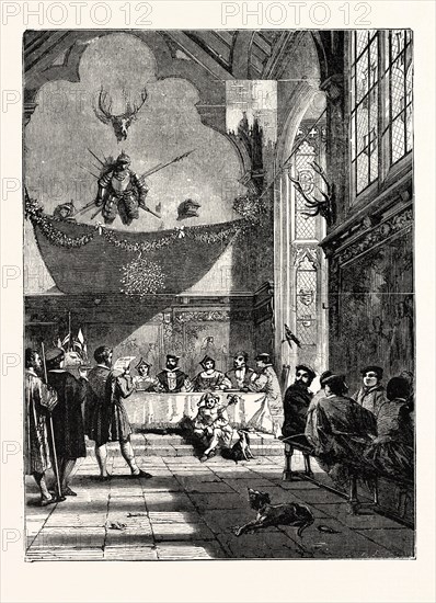 CHRISTMAS IN THE BARONIAL HALL, BRINGING IN THE BOAR'S HEAD