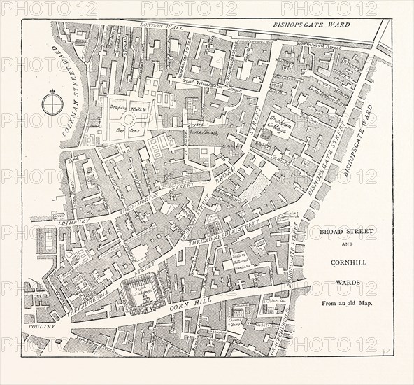 BROAD STREET AND CORNHILL WARDS, From a Map of 1750, LONDON