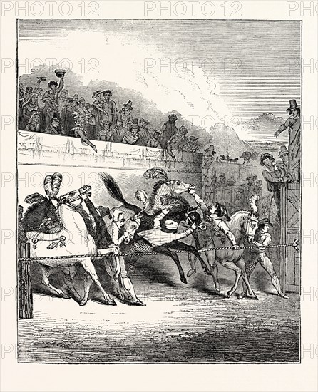 A ROMAN HORSE-RACE: Horses preparing to Start