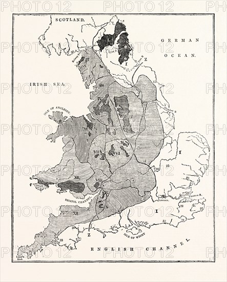 A MAP SHOWING THE GEOLOGICAL POSITION AND COMMERCIAL DISTRIBUTION OF COAL IN ENGLAND AND WALES