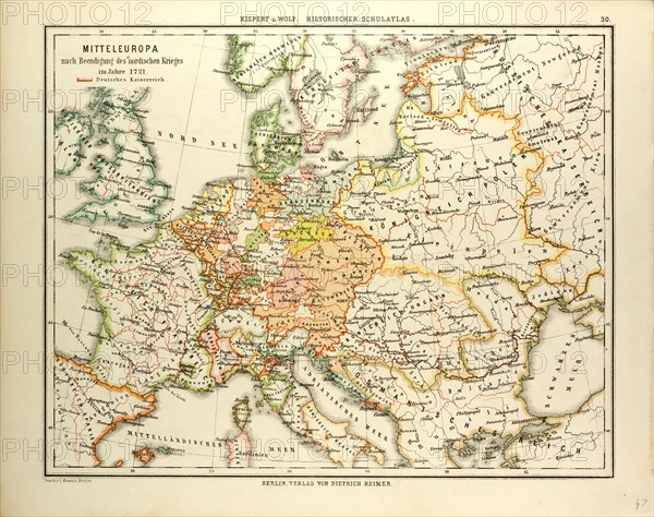 MAP OF CENTRAL EUROPE IN 1721