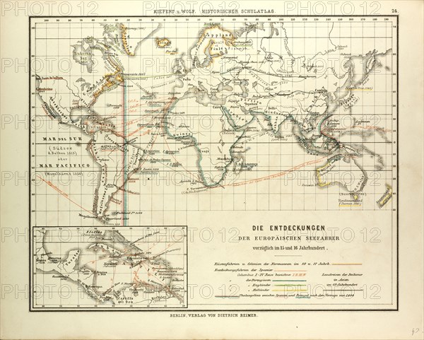 MAP OF THE DISCOVERIES OF EUROPEAN SEAFARERS IN THE 15TH AND 16TH CENTURIES