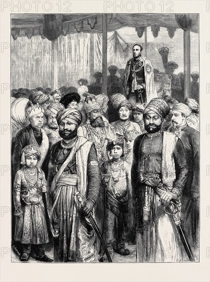 THE GRAND DURBAR AT BOMBAY: THE VICEROY OF INDIA AND A GROUP OF NATIVE PRINCES