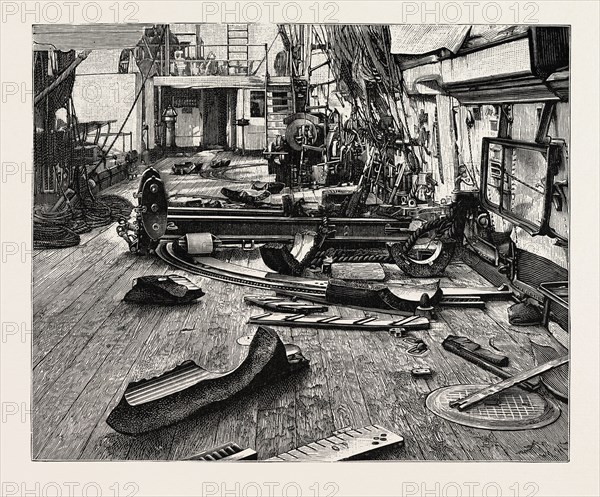 THE BURSTING OF A GUN ON H.M.S. "CORDELIA": SCENE OF THE ACCIDENT ON UPPER DECK