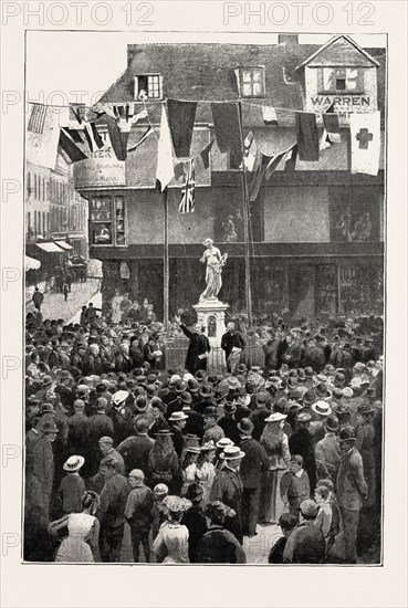 THE UNVEILING OF THE MARLOWE MEMORIAL AT CANTERBURY: Mr. Henry Irving delivering his address