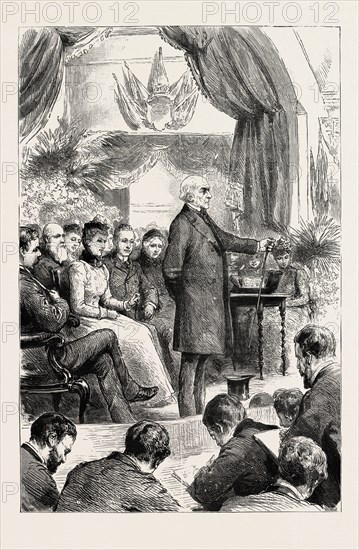MR. GLADSTONE OPENING A NEW HALL AT PORT SUNLIGHT, CHESHIRE: "This hall means relief from toil in the first place, though not exclusively. Labour is the lot of man; labour is the burden of man; labour is, and, I fear, long may be in many of its branches, a severe and heavy burden, although I rejoice to think that it is lighter far than it was during the early years of my life for nearly the whole, if not the whole, of the labouring population."