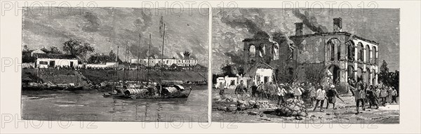 THE CHINESE OUTRAGES, THE RIOTS IN THE FOREIGN CONCESSION AT ICHANG ON THE UPPER YANGTZE RIVER: THE ROMAN CATHOLIC MISSION AT ICHANG (LEFT); A EUROPEAN'S HOUSE AT ICHANG AFTER THE RIOT (RIGHT)