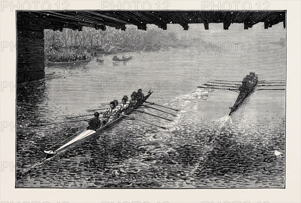 THE OXFORD AND CAMBRIDGE BOAT RACE: UNDER HAMMERSMITH BRIDGE