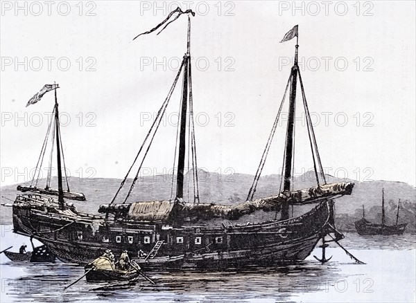 Chinese Junk. Engraving 1884
