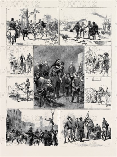 THE LIFE OF GIUSEPPE GARIBALDI: 10. Meeting of Garibaldi and Victor Emmanuel on the Road to Capua after the Battle on the Volturno, Oct. 26, 1860; 11. Garibaldi's Return to Caprera, November, 1860; 12. Interview Between Cavour and Garibaldi at the Desire of Victor Emmanuel, April, 1861; 13. A Stray Lamb at Caprera: An Incident of Garibaldi's Tenderness; 14. A Deputation of School children to Garibaldi; 15. Garibaldi Wounded at the Battle of Aspromonte, August 29, 1862; 16. After Aspromonte: Garibaldi Wounded and in Prison at the Fortress of Varignano in the Harbour of Spezzia; 17. Reception of Garibaldi in London, 1864; 18. Garibaldi at Dijon in 1870: Receiving a Captured Prussian Flag