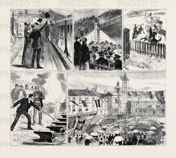 OPENING OF THE NEWBURY AND DIDCOT RAILWAY: 1. Arrival of the First Train at Didcot; 2. Declaring the Line Open; 3. Unaccustomed to the Iron Horse: Training Ground near Crompton; 4. A Salute of Anvils at Crompton; 5. Newbury En FÃƒÂªte