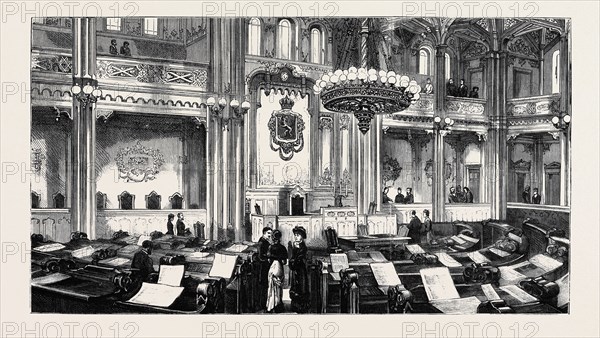 THE ROYAL SWEDISH MARRIAGE; RECEPTION OF THE CROWN PRINCE OF SWEDEN AND NORWAY AND HIS BRIDE AT CHRISTIANA: THE HOUSE OF ASSEMBLY