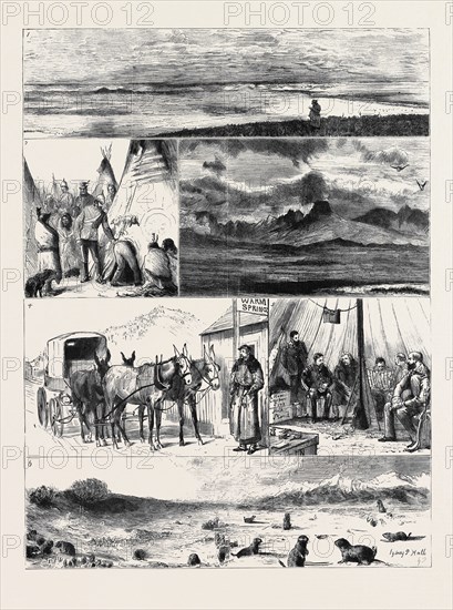 IN THE GREAT NORTH-WEST WITH THE MARQUIS OF LORNE, CROSSING THE BOUNDARY LINE: 1. Rolling Prairie: An Attempt by Dr. Macgregor to Describe the Infinite; 2. A Visit to the Blackfeet Lodges, Fort McLeod; 3. "Chief" Mountain, on the Boundary Line Between British and American Territory; 4. Our American Mule Team Ambulance and Lieutenant Rowe, U.S. 3rd Infantry Regiment, in Charge of the Escort; 5. Across the Line: Colonel J. Ford Kent, U.S. 3rd Infantry Regiment, C.O. Fort Shaw, Receives Lord Lorne in a Sibley Tent at the Indian Reserve; 6. A Republic of Prairie Dogs