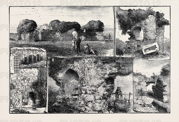 ROMAN REMAINS AT WALLS CASTLE, CUMBERLAND: 1. General View from the East; 2. Niche in Chamber C; 3. Partial View of Hypocaust in Chamber F; 4, Arch of Prefurnium in Chamber B; 5. Niche in Chamber C, with Overhanging Wall; 6. Doorway in Chamber B