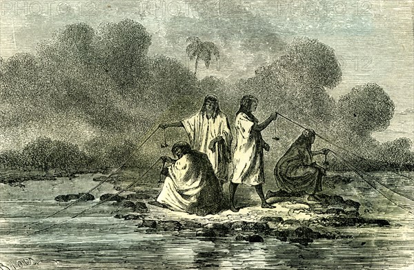 Chontaquiros indians, 1869, Peru, Fishing