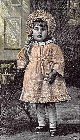 Girl in St Michael's Orphanage, Sevenoaks, Kent, Britain 1892, fashion; interior, hat; childhood; cap;