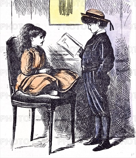 Boy and girl learning, 1873, practice; holiday; interior; education; at home; learning; culture; literacy; information; preparation;knowledge