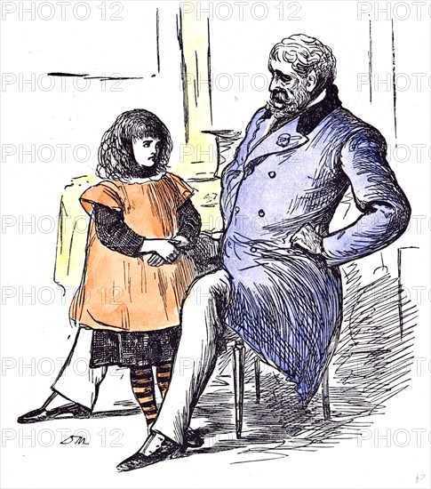 Girl with Grandfather, 1873, grandpapa; paterfamilias; at home; family; pretty girl; grand'pa;