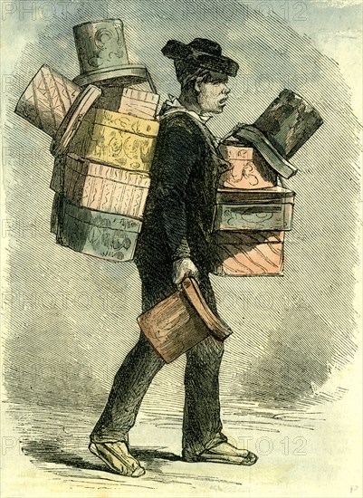 Madrid, Spain, vender of hat-boxes, 1866