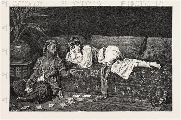 Time in the harem. Egypt, engraving 1879