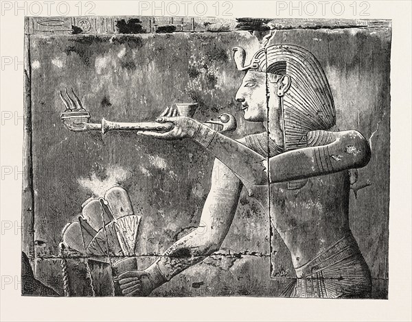 SETI I. OFFERING INCENSE AND A LIBATION. Egypt, engraving 1879