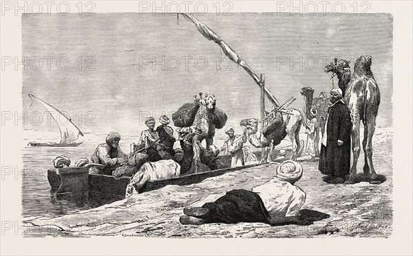FELLAH FERRY BETWEEN KENEH AND DENDERA. Egypt, engraving 1879