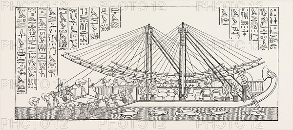 SHIP OF HATASU LADEN. Egypt, engraving 1879