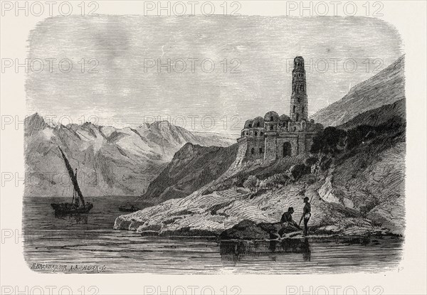 REINS OF A KOPTIC MONASTERY NEAR PHILAE. Egypt, engraving 1879