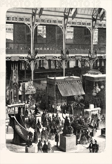 Paris, France, Exposition Universelle. An international Exhibition held on the Champs-Elysees in 1855, consisting of an industrial and an beaux Arts exposition. engraving 1855