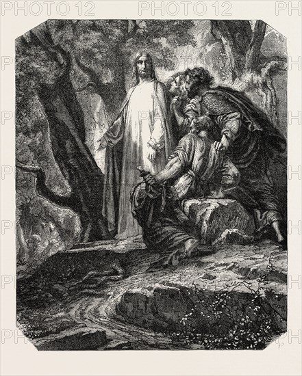 Salon of 1855. Christ in the Garden of Olives, painting by M. Jalabert. engraving 1855