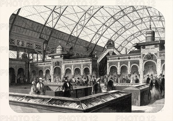 Industry Exhibition universal. The oriental products. Paris, France, Exposition Universelle. An international Exhibition held on the Champs-Elysees in 1855, consisting of an industrial and an beaux Arts exposition. engraving 1855