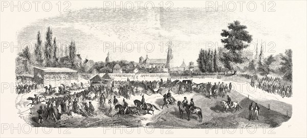 The racecourse of Chalons-sur-Marne, France. engraving 1855