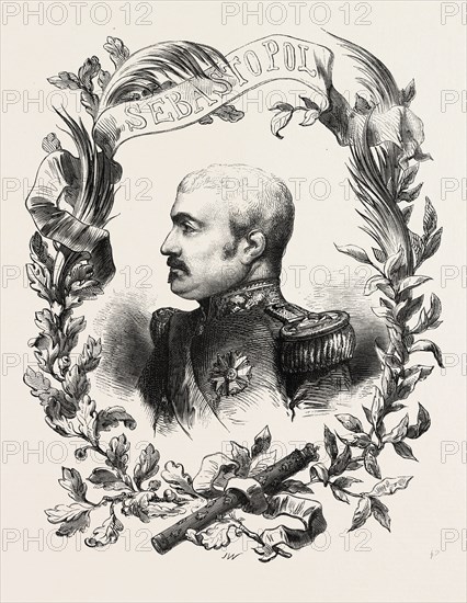 Marshal Pelissier, Aimable Jean Jacques Pelissier, 1st Duc de Malakoff, 1794 - 1864, was a marshal of France. engraving 1855