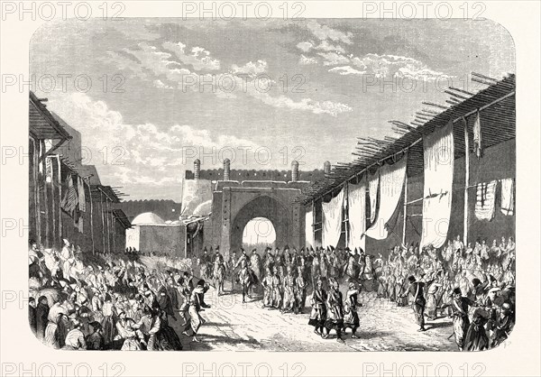 Enter in Tehran of Mr. Bouree, Envoy Extraordinary and Minister Plenipotentiary to Persia, and the French legation. engraving 1855
