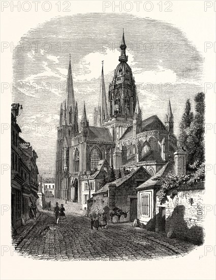 Bayeux Cathedral, France. engraving 1855