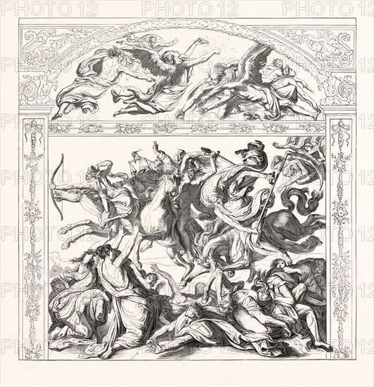 Salon of 1855. Prussian school. The seven angels and the four horsemen of the Apocalypse, by Pierre Cornelius. Engraving