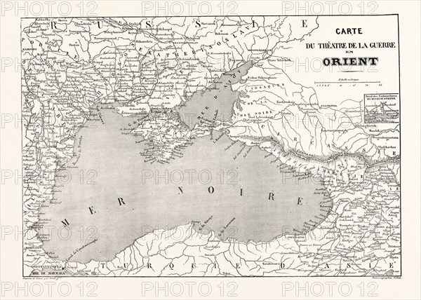 The Crimean War, 1855: Map of the theater of war in the East. Engraving