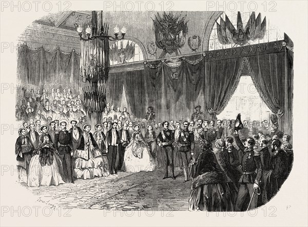 Reception of HM the King of Sardinia on the railway station in Lyon, November 23, 1855. France. Engraving