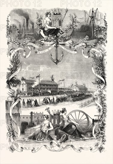 INAUGURATION OF RAILWAY BORDEAUX TONNEINS: First section of the railway du Midi. According to Mr. Fauche 1855. Engraving