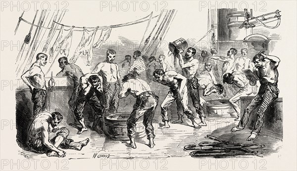 The army of the East: The toilet on board, 1855. Engraving