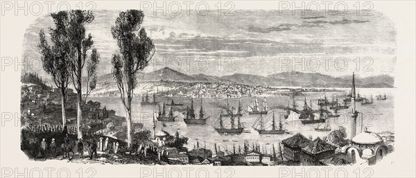 The French fleet passing the Bosphorus, between Scutari and Constantinople (Istanbul), November 12, 1855. Engraving