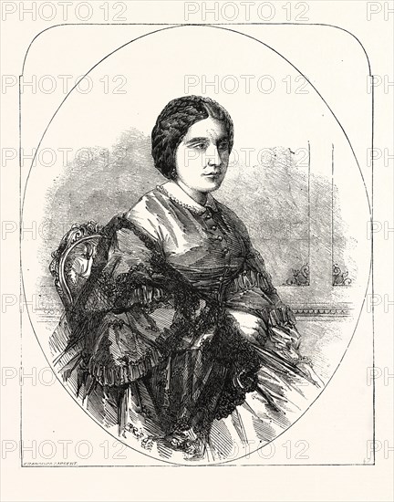 MADAME MIOLAN-CARVALHO, OF THE ROYAL ITALIAN OPERA, COVENT GARDEN, LONDON, UK. Marie Caroline Miolan-Carvalho, December 31, 1827, Marseille - July 10, 1895, Chateau-Puys, was a famed French operatic soprano, particularly associated with light lyric and coloratura roles.