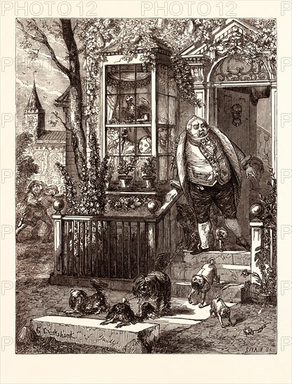 A RUNAWAY KNOCK. PAINTED BY GEORGE CRUIKSHANK. George Cruikshank (27 September 1792 1 February 1878) was a British caricaturist and book illustrator. UK, britain, british, europe, united kingdom, great britain, european
