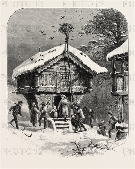 CELEBRATING YULE-TIDE, From a painting by A. Tidemand. Yule or Yuletide ("Yule time") is a religious festival observed by the Northern European peoples, later being absorbed into and equated with the Christian festival of Christmas.